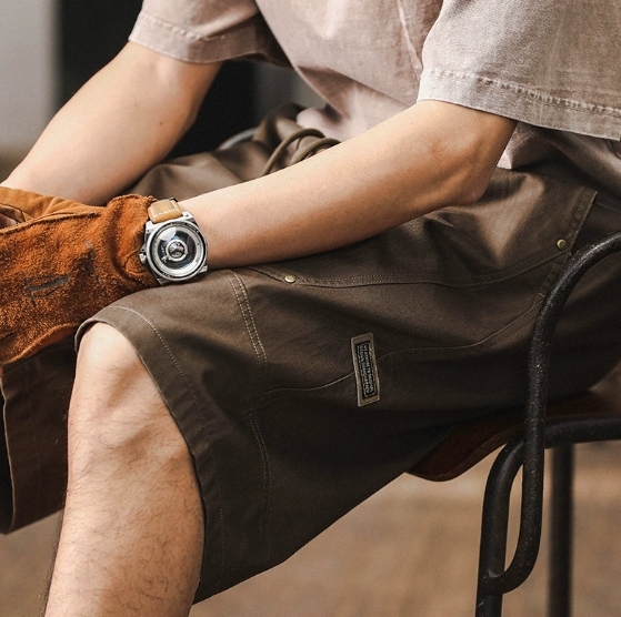 GorgeousBen American heavyweight retro workwear shorts for men in summer 2024, new loose oversized casual five inch mid length pants for men's fashion.