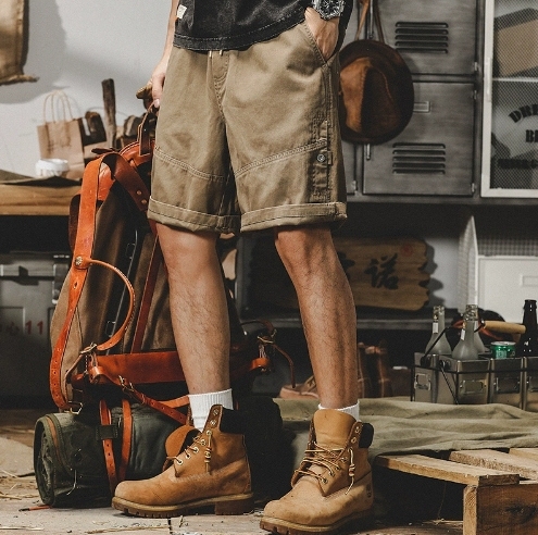 GorgeousBen American heavyweight retro workwear shorts men's summer fashion brand men's Japanese loose oversized casual five quarter pants men's fashion.