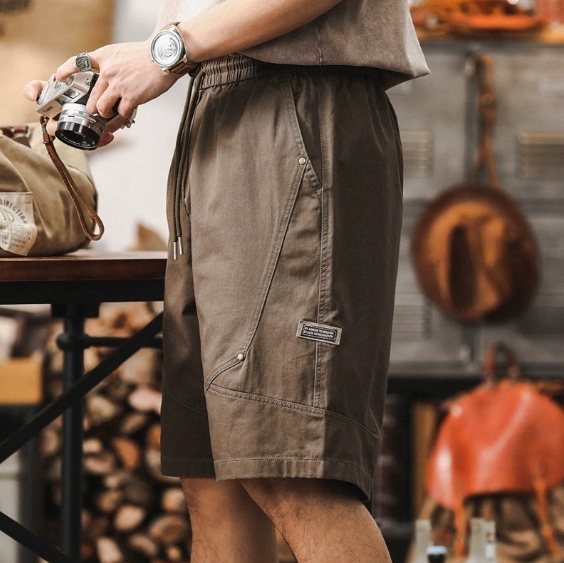 GorgeousBen American heavyweight retro workwear shorts for men in summer 2024, new loose oversized casual five inch mid length pants for men's fashion.
