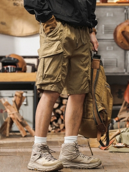 GorgeousBen American heavyweight retro workwear shorts for men in summer 2024, new loose oversized casual five inch mid length pants for men's fashion.