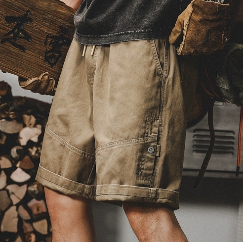 GorgeousBen American heavyweight retro workwear shorts men's summer fashion brand men's Japanese loose oversized casual five quarter pants men's fashion.