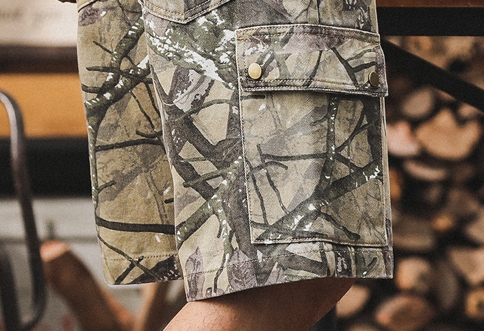 GorgeousBen American camouflage workwear shorts men's 2025 new loose oversized casual mid pants summer men's trendy brand five quarter pants.