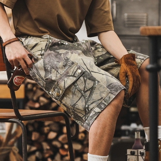 GorgeousBen American camouflage workwear shorts men's 2025 new loose oversized casual mid pants summer men's trendy brand five quarter pants.