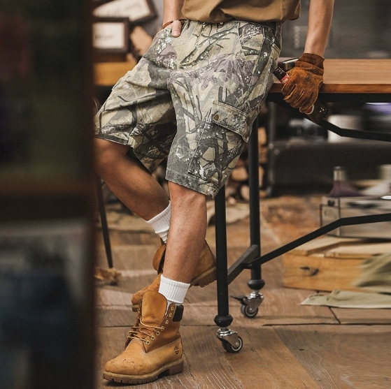 GorgeousBen American camouflage workwear shorts men's 2025 new loose oversized casual mid pants summer men's trendy brand five quarter pants.