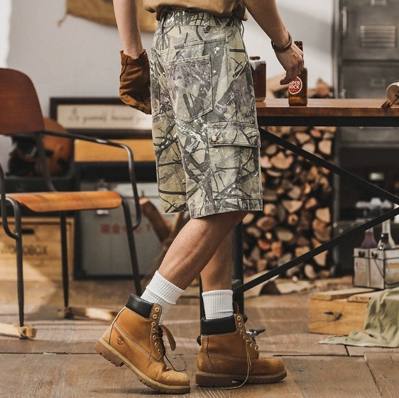 GorgeousBen American camouflage workwear shorts men's 2025 new loose oversized casual mid pants summer men's trendy brand five quarter pants.