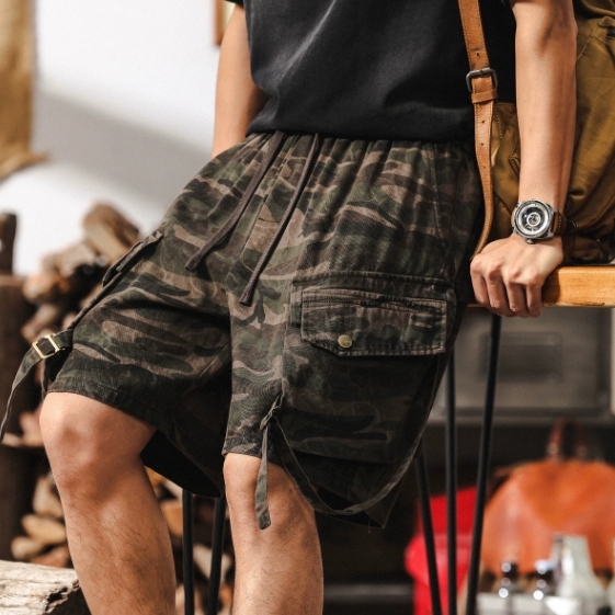 GorgeousBen American retro camouflage workwear shorts men's summer 2025 new trendy brand tactical hunting outfit loose straight leg five quarter pants.