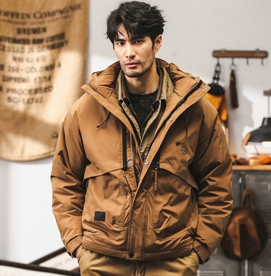 GorgeousBen Grey duck down tooling down jacket men's winter 2025 new outdoor hooded coat men's autumn and winter models.