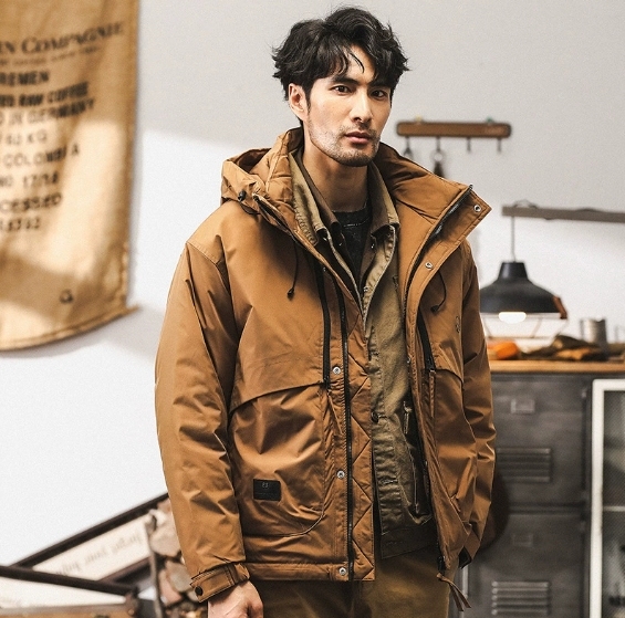 GorgeousBen Grey duck down tooling down jacket men's winter 2025 new outdoor hooded coat men's autumn and winter models.