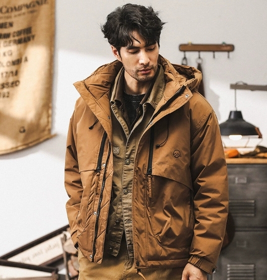 GorgeousBen Grey duck down tooling down jacket men's winter 2025 new outdoor hooded coat men's autumn and winter models.