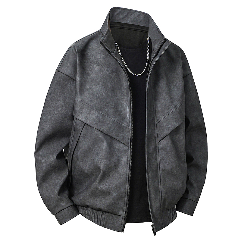 GorgeousBen Men's Fashion Stand up Collar Leather Jacket