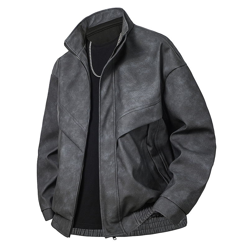 GorgeousBen Men's Fashion Stand up Collar Leather Jacket