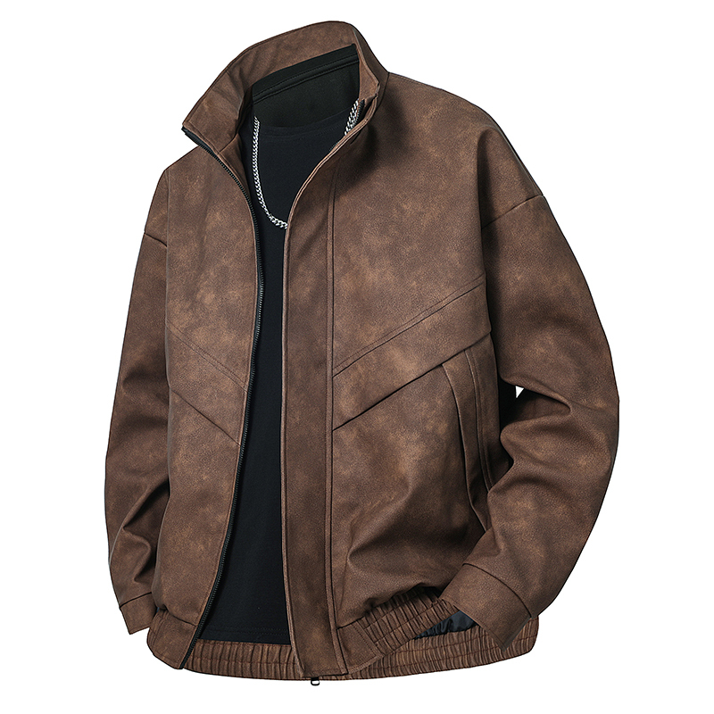 GorgeousBen Men's Fashion Stand up Collar Leather Jacket