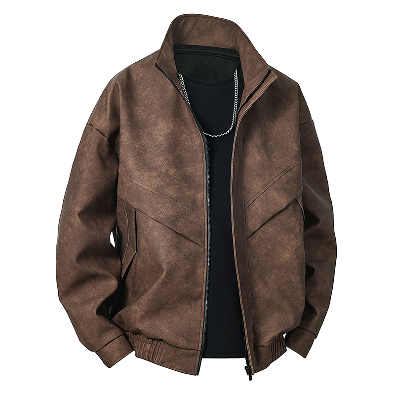 GorgeousBen Men's Fashion Stand up Collar Leather Jacket