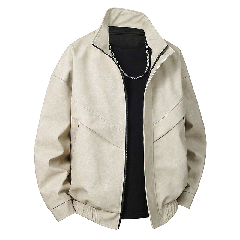 GorgeousBen Men's Fashion Stand up Collar Leather Jacket