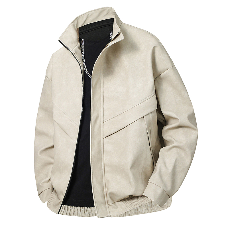GorgeousBen Men's Fashion Stand up Collar Leather Jacket