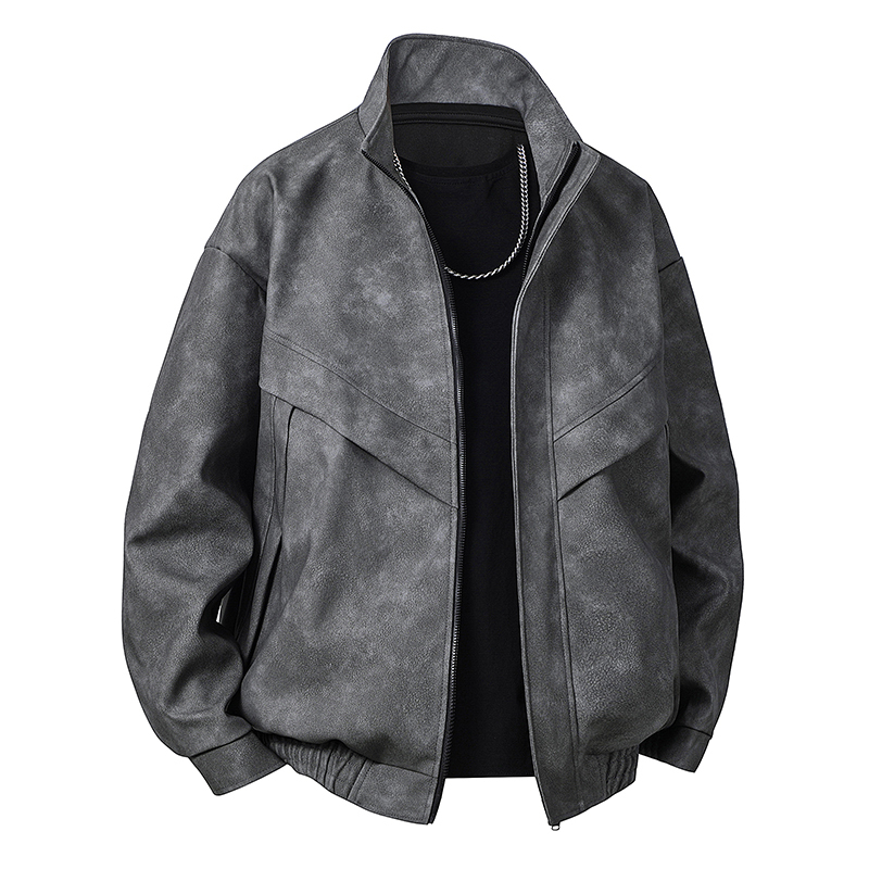 GorgeousBen Men's Fashion Stand up Collar Leather Jacket