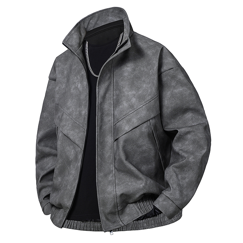 GorgeousBen Men's Fashion Stand up Collar Leather Jacket