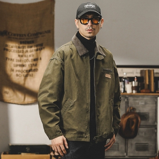 GorgeousBen American heavy-duty retro pearl canvas workwear jacket for men in spring and autumn, trendy brand loose outdoor Detroit hunting jacket