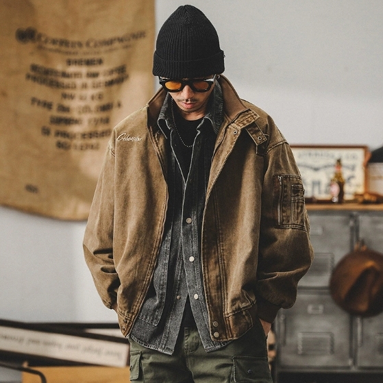 GorgeousBen American heavyweight retro jacket men's spring 2025 new loose trendy brand tough outdoor workwear jacket men's spring and autumn.