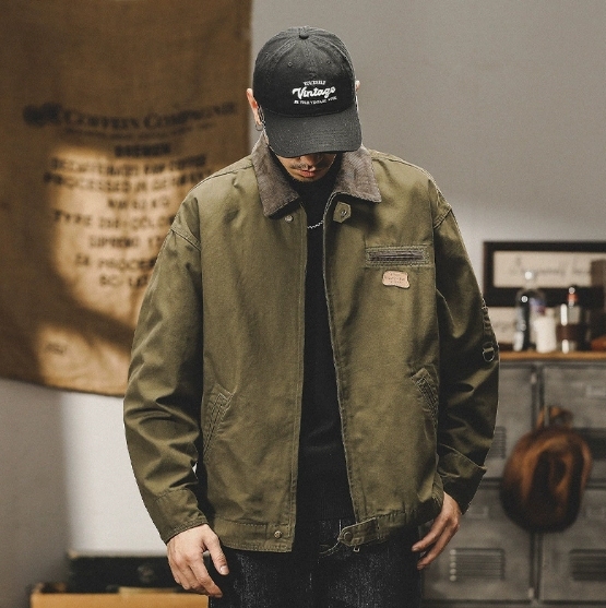 GorgeousBen American heavy-duty retro pearl canvas workwear jacket for men in spring and autumn, trendy brand loose outdoor Detroit hunting jacket