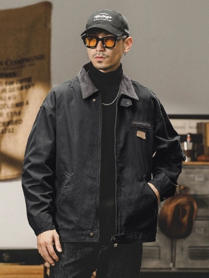 GorgeousBen American heavy-duty retro pearl canvas workwear jacket for men in spring and autumn, trendy brand loose outdoor Detroit hunting jacket