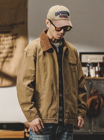 GorgeousBen American heavy-duty retro pearl canvas workwear jacket for men in spring and autumn, trendy brand loose outdoor Detroit hunting jacket