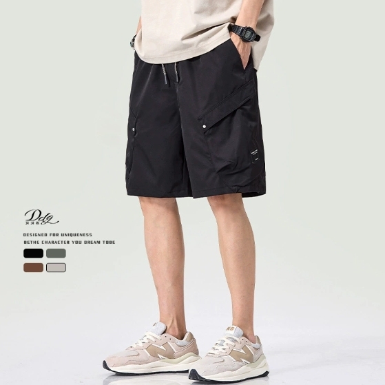 GorgeousBen Trendy high street workwear shorts men's summer lightweight 2025 new straight tube loose large pocket five quarter pants.
