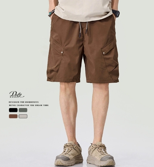 GorgeousBen Trendy high street workwear shorts men's summer lightweight 2025 new straight tube loose large pocket five quarter pants.