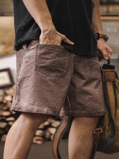 GorgeousBen Jereno American retro workwear shorts men's summer trendy brand loose washed denim five quarter pants men's mid length pants.