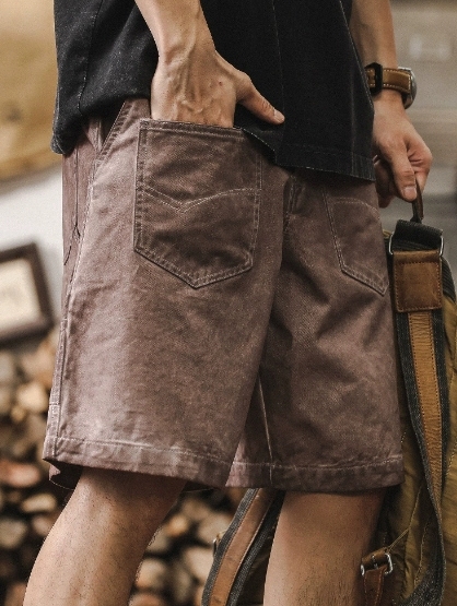 GorgeousBen Jereno American retro workwear shorts men's summer trendy brand loose washed denim five quarter pants men's mid length pants.