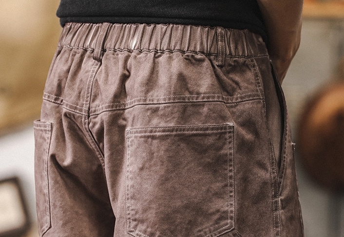 GorgeousBen Jereno American retro workwear shorts men's summer trendy brand loose washed denim five quarter pants men's mid length pants.