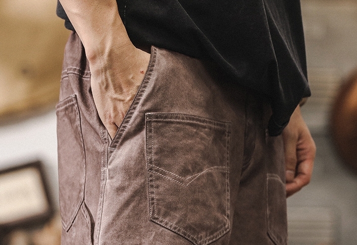GorgeousBen Jereno American retro workwear shorts men's summer trendy brand loose washed denim five quarter pants men's mid length pants.