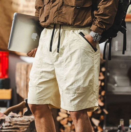 GorgeousBen American retro beige sports shorts men's summer lightweight wrinkle resistant quick drying workwear loose casual five quarter pants