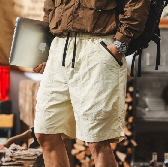 GorgeousBen American retro beige sports shorts men's summer lightweight wrinkle resistant quick drying workwear loose casual five quarter pants