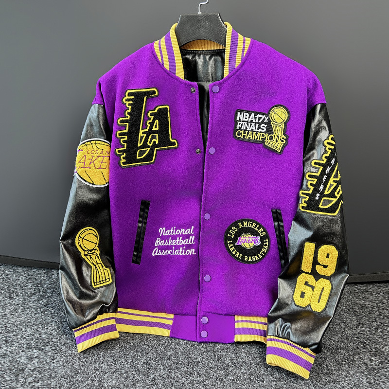 American casual embroidered alien pilot jacket for men, European and American street style with stand-up collar baseball uniform for couples