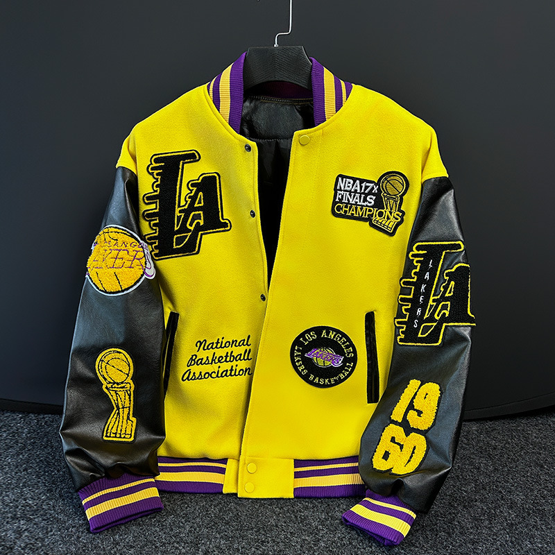 American casual embroidered alien pilot jacket for men, European and American street style with stand-up collar baseball uniform for couples