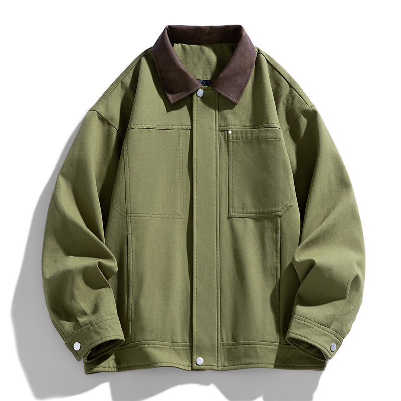 Water-washed gauze collar American coach jacket for men