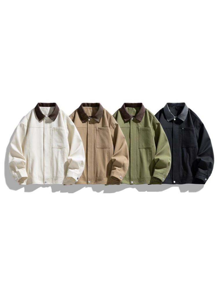 Water-washed gauze collar American coach jacket for men