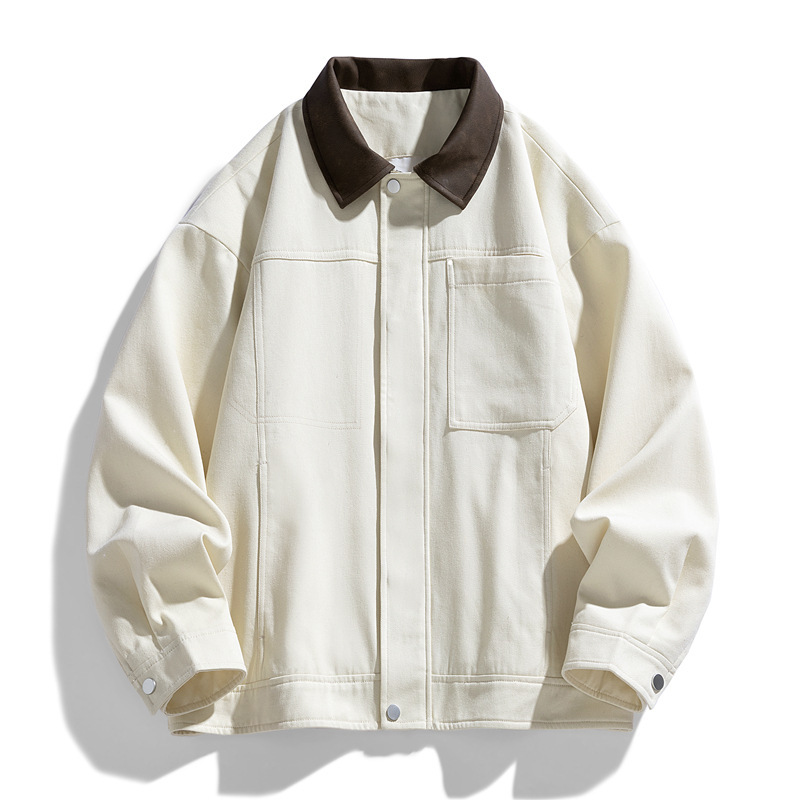 Water-washed gauze collar American coach jacket for men