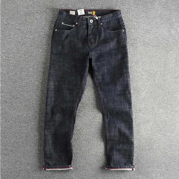 GorgeousBen Heavy 14oz Bamboo Knot Khmer American Retro Red Eared Jeans for Men, Denim and Cattle Raising Style, Youth Small Straight Pants