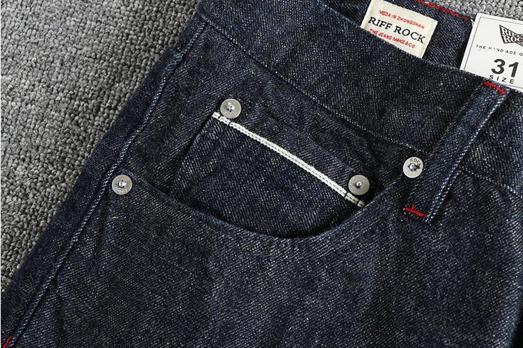 GorgeousBen Heavy 14oz Bamboo Knot Khmer American Retro Red Eared Jeans for Men, Denim and Cattle Raising Style, Youth Small Straight Pants