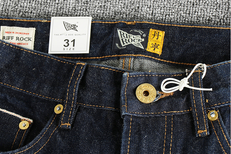 GorgeousBen Heavy 14oz Bamboo Knot Khmer American Retro Red Eared Jeans for Men, Denim and Cattle Raising Style, Youth Small Straight Pants