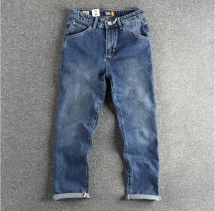 GorgeousBen New high-end foreign trade washed blue jeans men's American casual retro trend straight tube non elastic youth long pants