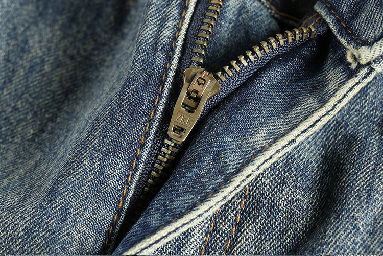 GorgeousBen Spring new double bone edge design American retro loose straight leg jeans men's washed vintage blue pants