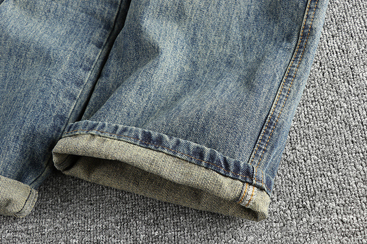 GorgeousBen Spring new double bone edge design American retro loose straight leg jeans men's washed vintage blue pants