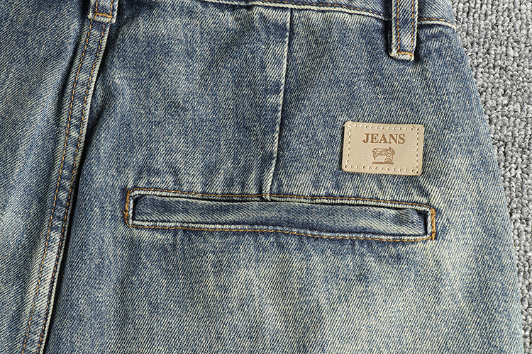 GorgeousBen Spring new double bone edge design American retro loose straight leg jeans men's washed vintage blue pants