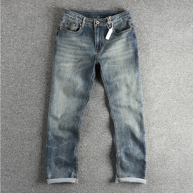 GorgeousBen Heavy water washed vintage blue washed jeans men's small straight leg version American high street trendy youth long pants