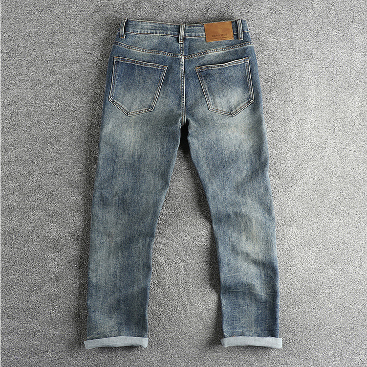 GorgeousBen Heavy water washed vintage blue washed jeans men's small straight leg version American high street trendy youth long pants