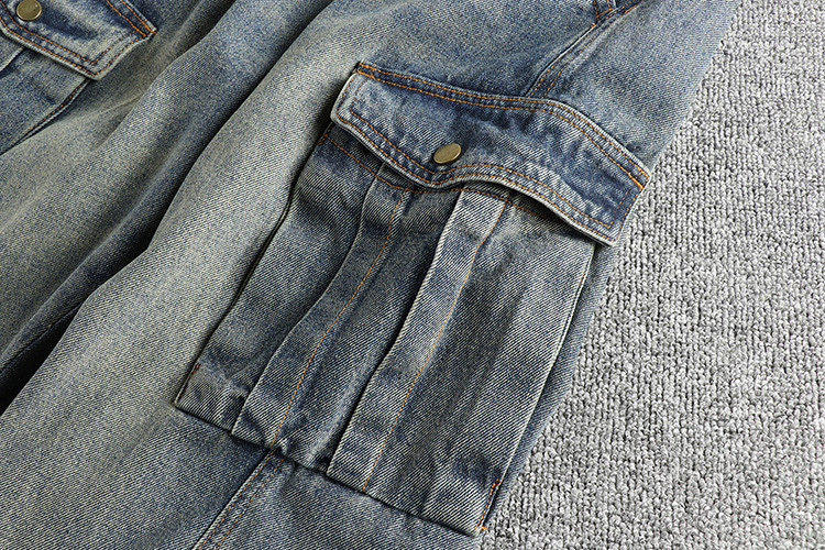 GorgeousBen Retro blue washed vintage Hong Kong trend flowing workwear jeans men's loose tapered versatile youth pants boots pants