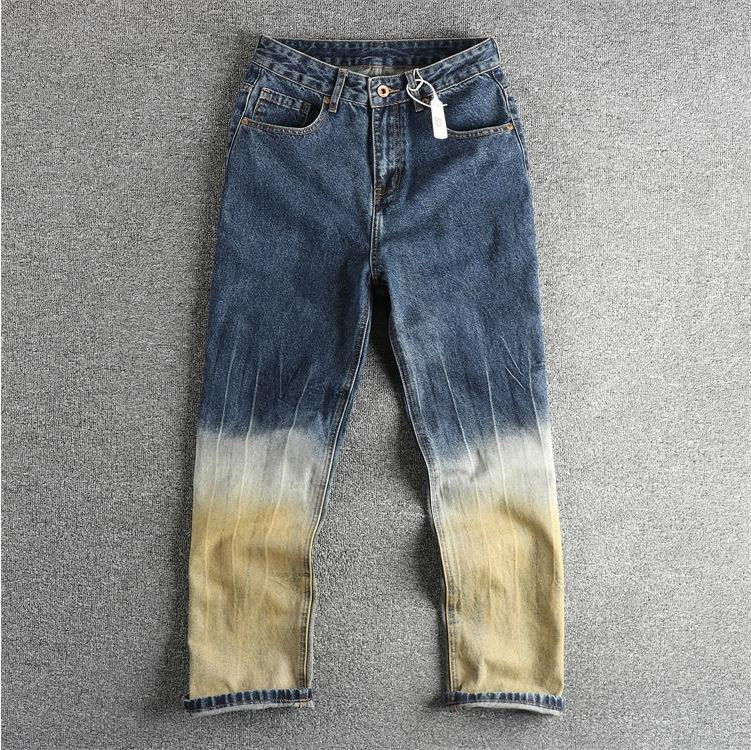 GorgeousBen Design sense splicing fashionable tie dye men's jeans loose straight tube American high street trendy youth spring and autumn pants